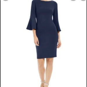 Calvin Klein Bell Sleeve Sheath Dress. Navy Blue. Size 12